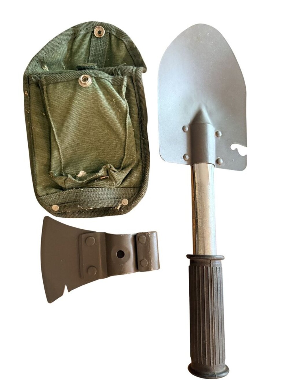 Vintage Portable Folding Shovel & Axe w/Canvas Carry Case Camping Survival